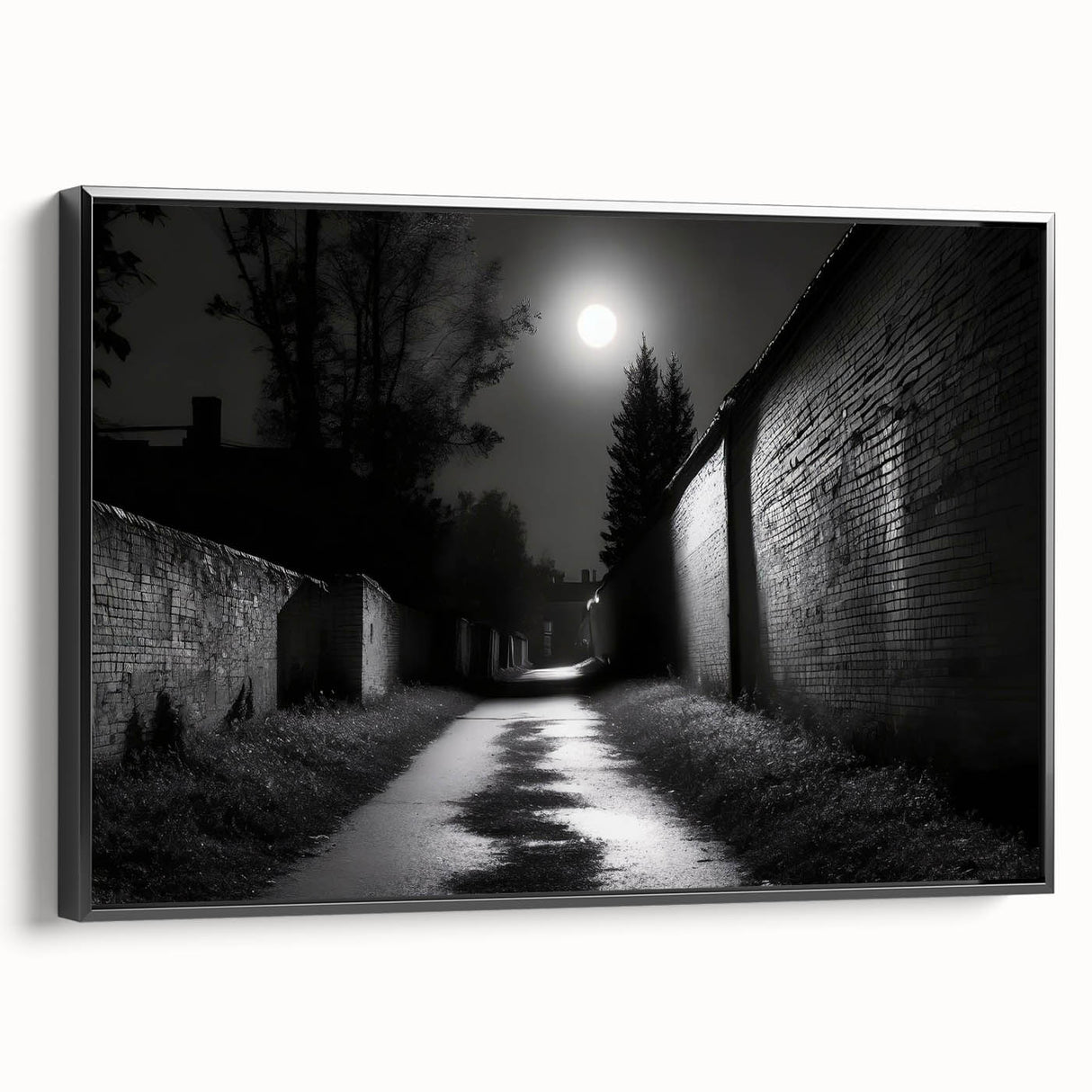 Framed canvas featuring a black and white landscape painting, ideal for bedroom wall decor.