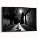 Framed canvas featuring a black and white landscape painting, ideal for bedroom wall decor.
