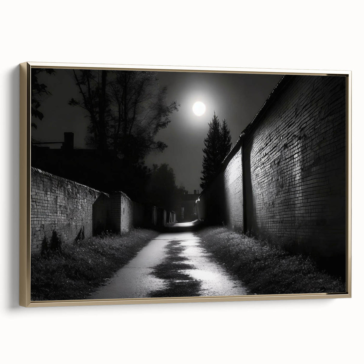 Framed canvas featuring a black and white vintage landscape painting, ideal for bedroom wall art.
