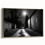 Framed canvas featuring a black and white vintage landscape painting, ideal for bedroom wall art.