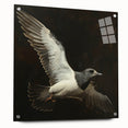 Acrylic glass side view showcasing clear transparency and smooth edges, secured with decorative pins. Ideal for modern home decor or art displays.