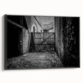 Framed canvas featuring a black and white vintage landscape painting, ideal for bedroom wall decor.