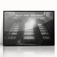 Large abstract wall art in mid-century modernist style, featuring swirls of blue and gray on a framed acrylic print.