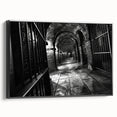 Framed canvas of a black and white vintage landscape painting, ideal for bedroom wall decor.