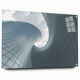Large abstract wall art on acrylic glass, featuring swirls of blue and grey, ideal for modern bedroom or dining room decor.