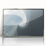 Art deco poster of a geometric pattern in muted gold and silver tones, framed acrylic, ideal for modern art wall decor.