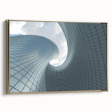 Framed canvas of a colorful landscape painting with vintage poster influences, ideal for brightening a living room wall.