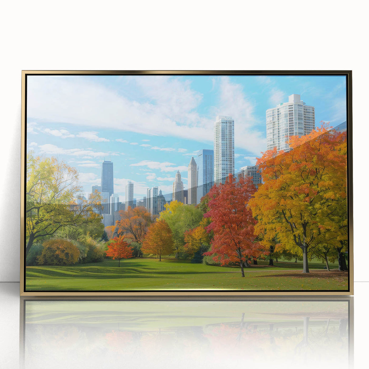 Large art print of a mid-century modernist cityscape in muted gray and blue tones on canvas, ideal for modern art wall decor.