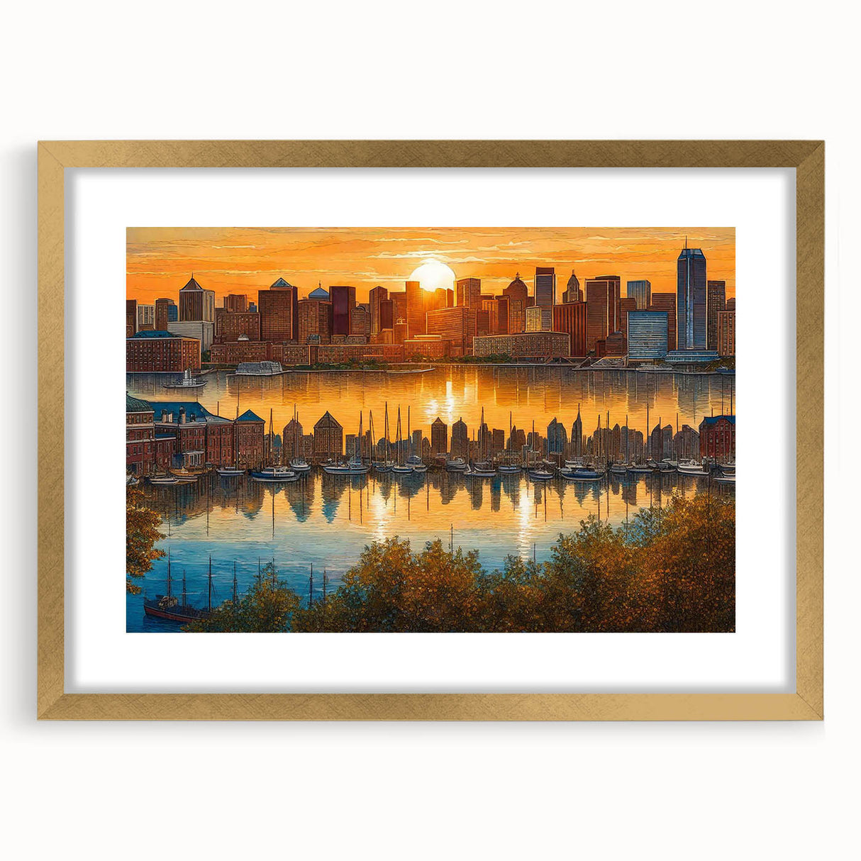 Extra large abstract art print with vibrant blue and gold textured strokes on canvas, ideal for living room decor.