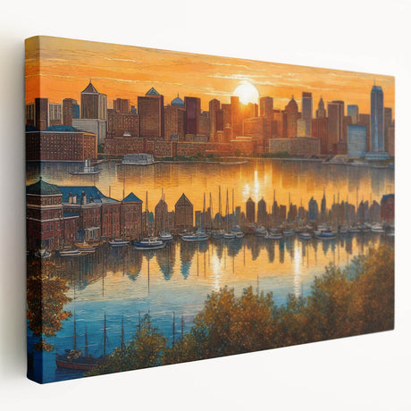 Large abstract cityscape in muted gray and blue tones on a rolled canvas, ideal for kitchen wall art.