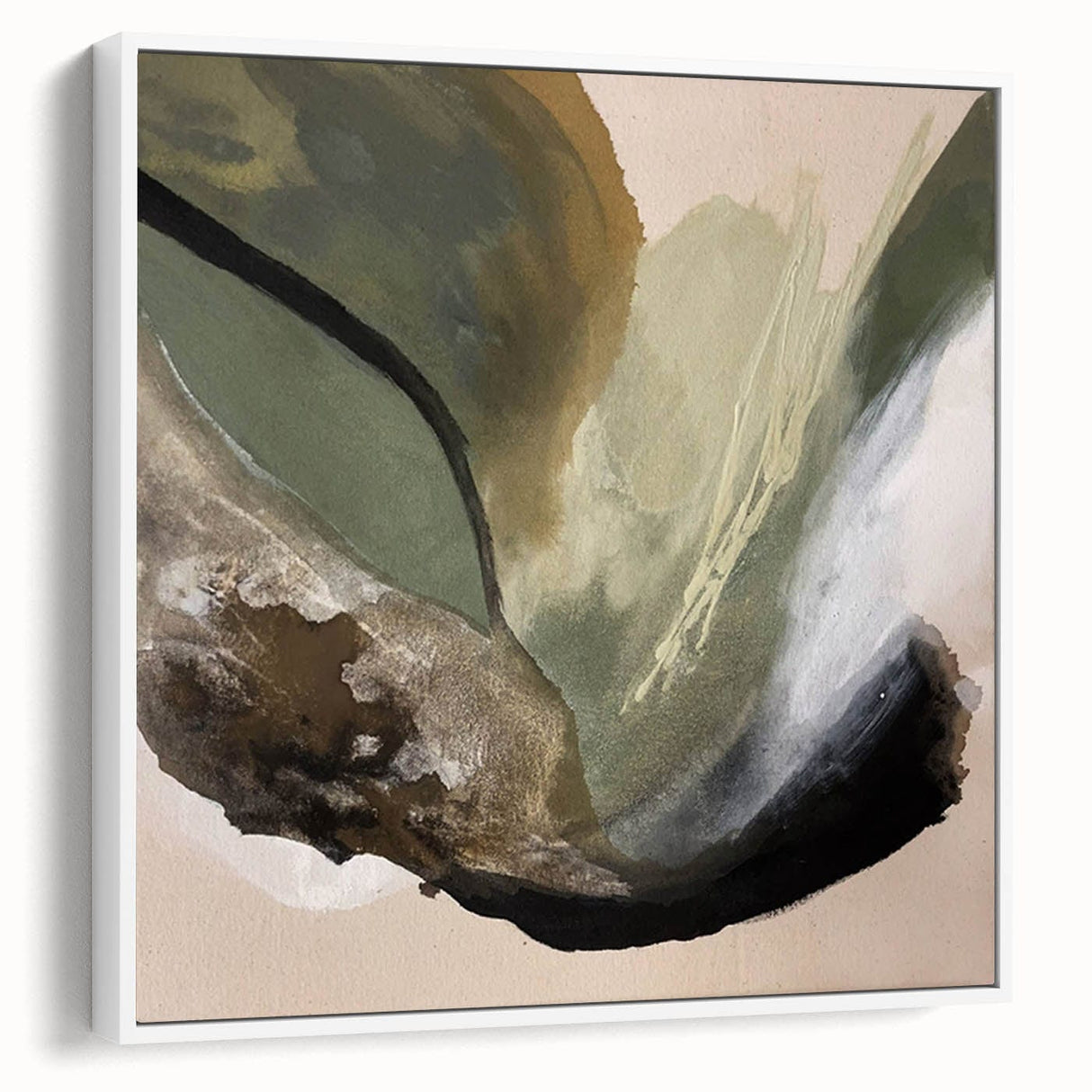 Modern Abstract Painting – Olive Green & Beige Earthy Wall Art