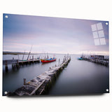 Peaceful Scenery Framed Art – Rustic Wooden Dock at Dusk