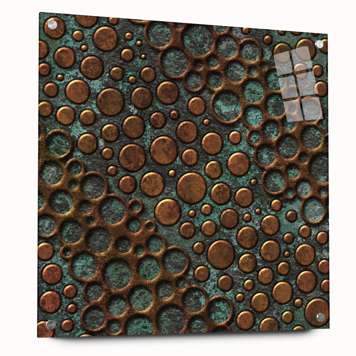 Textured Acrylic Wall Art – Industrial Circles in Bronze and Teal