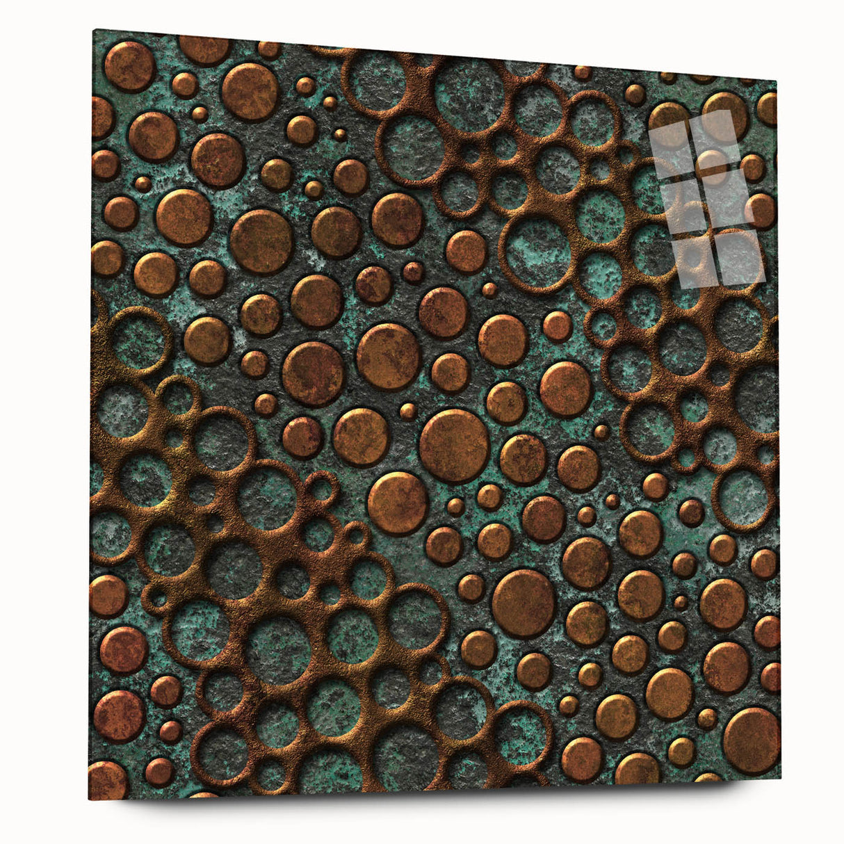 Textured Acrylic Wall Art – Industrial Circles in Bronze and Teal