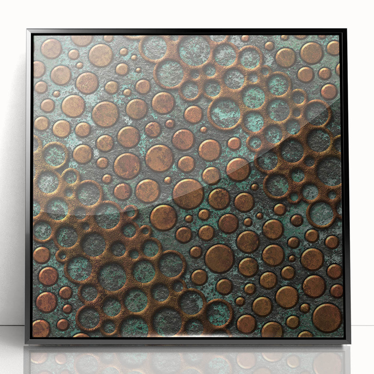 Textured Acrylic Wall Art – Industrial Circles in Bronze and Teal