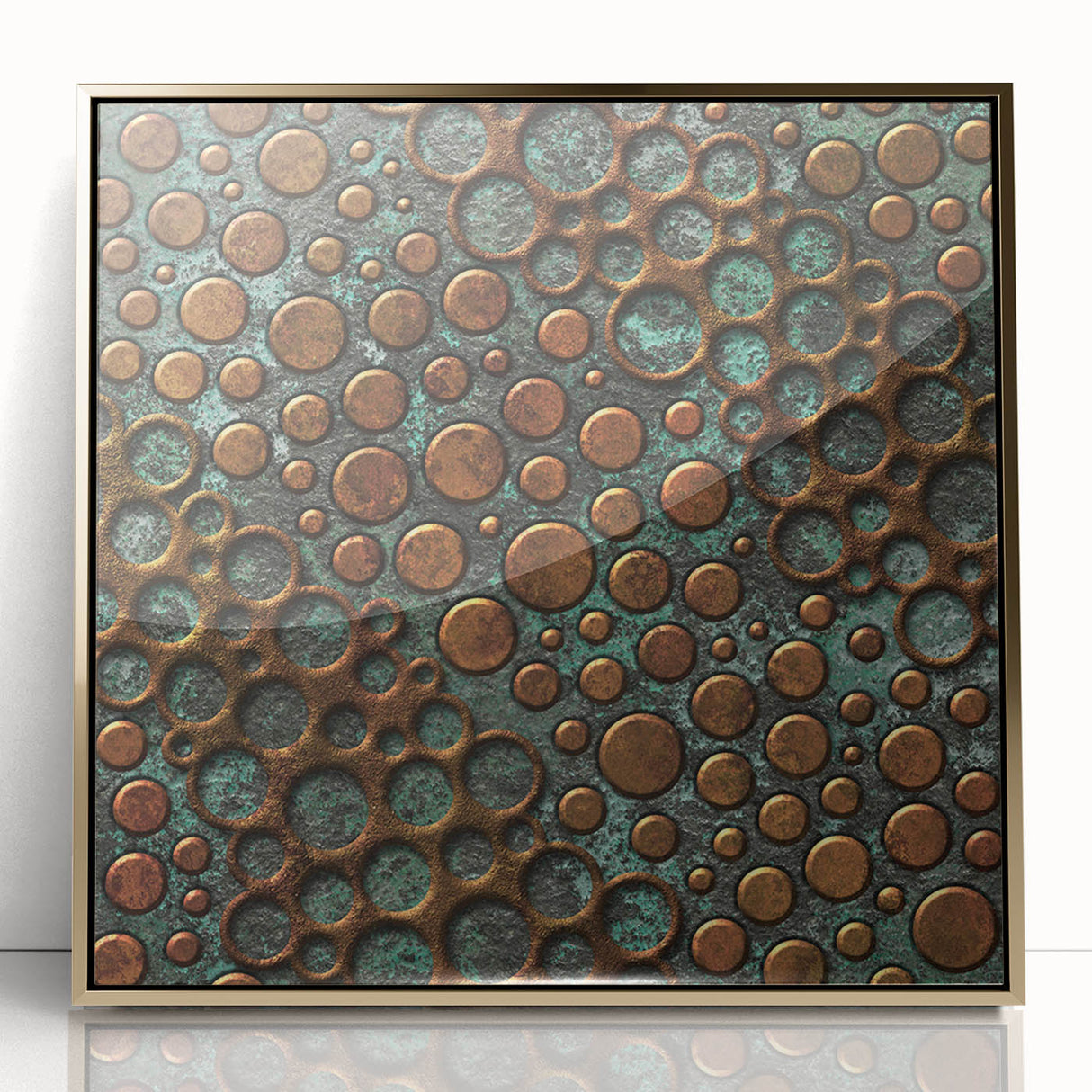 Textured Acrylic Wall Art – Industrial Circles in Bronze and Teal