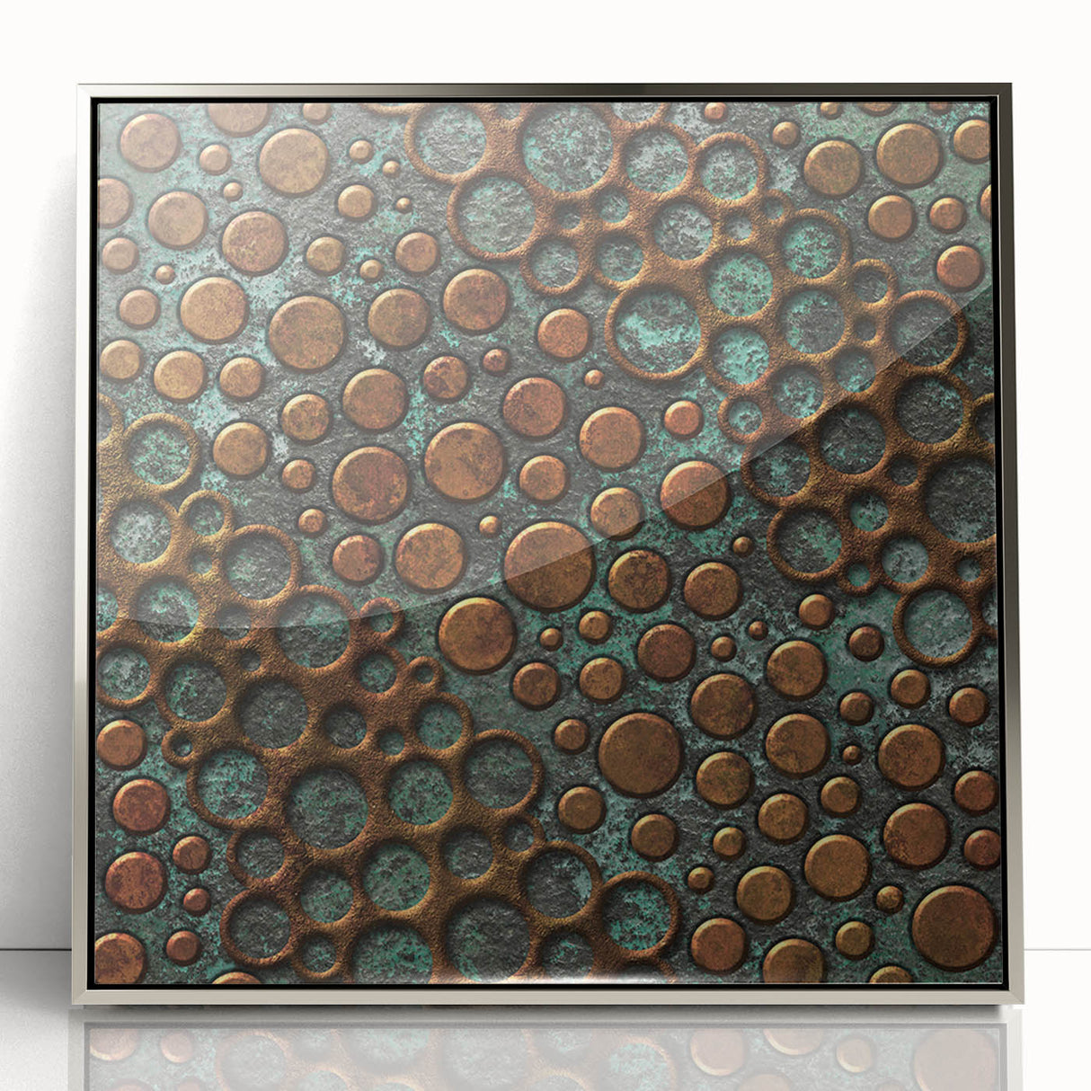 Textured Acrylic Wall Art – Industrial Circles in Bronze and Teal