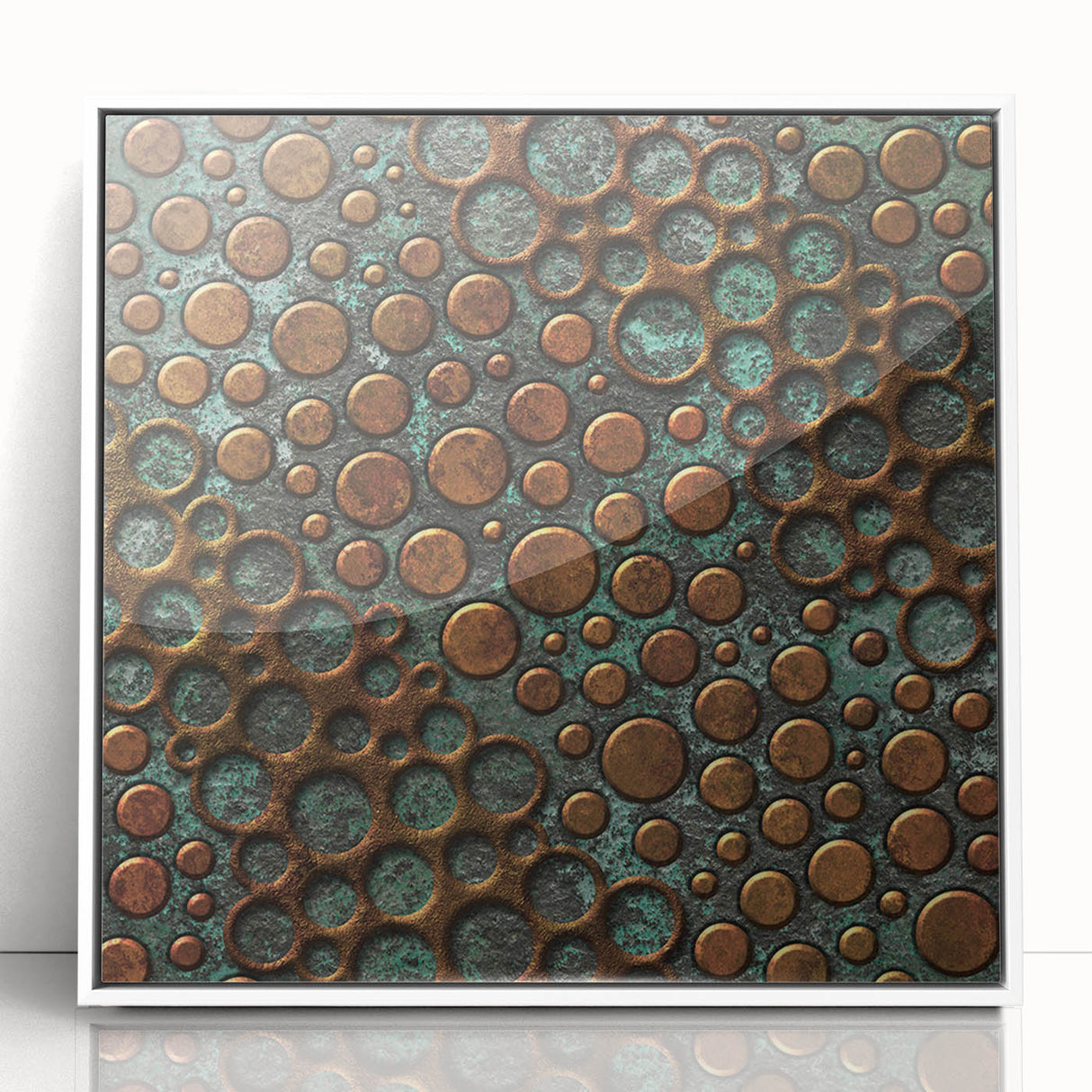 Textured Acrylic Wall Art – Industrial Circles in Bronze and Teal