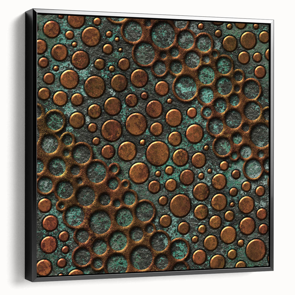 Textured Acrylic Wall Art – Industrial Circles in Bronze and Teal