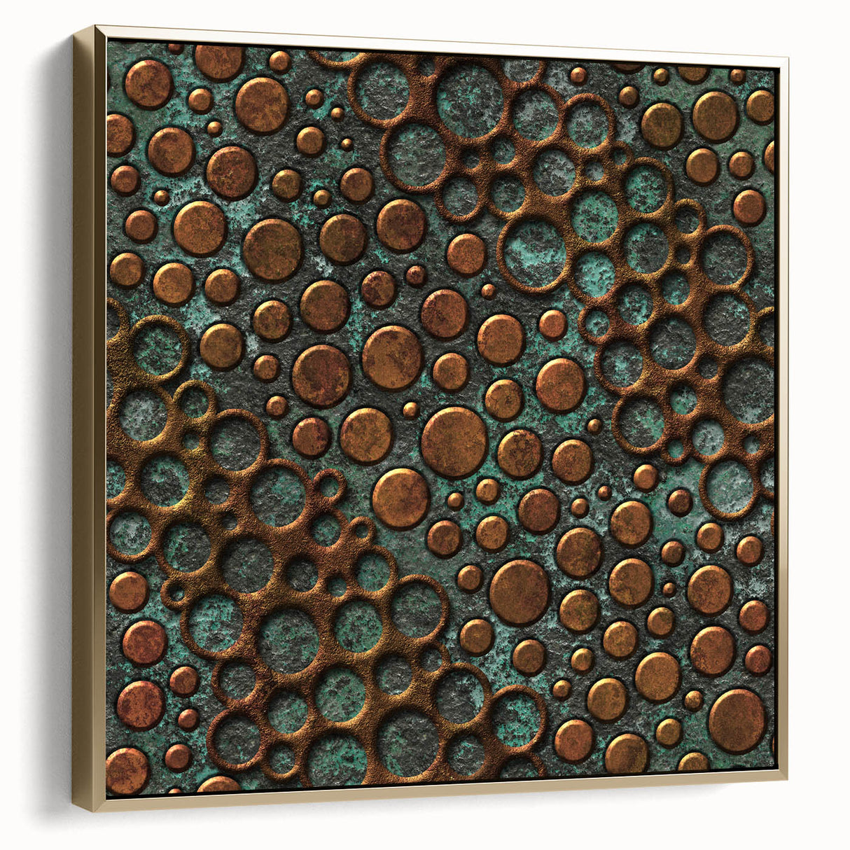Textured Acrylic Wall Art – Industrial Circles in Bronze and Teal