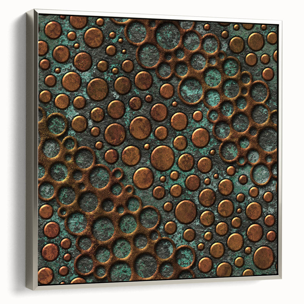 Textured Acrylic Wall Art – Industrial Circles in Bronze and Teal