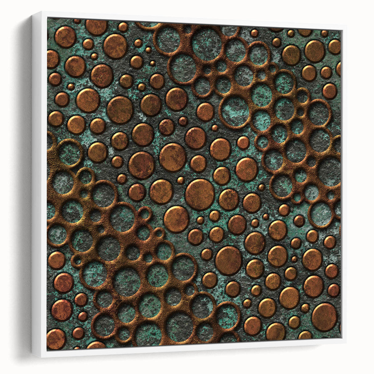 Textured Acrylic Wall Art – Industrial Circles in Bronze and Teal