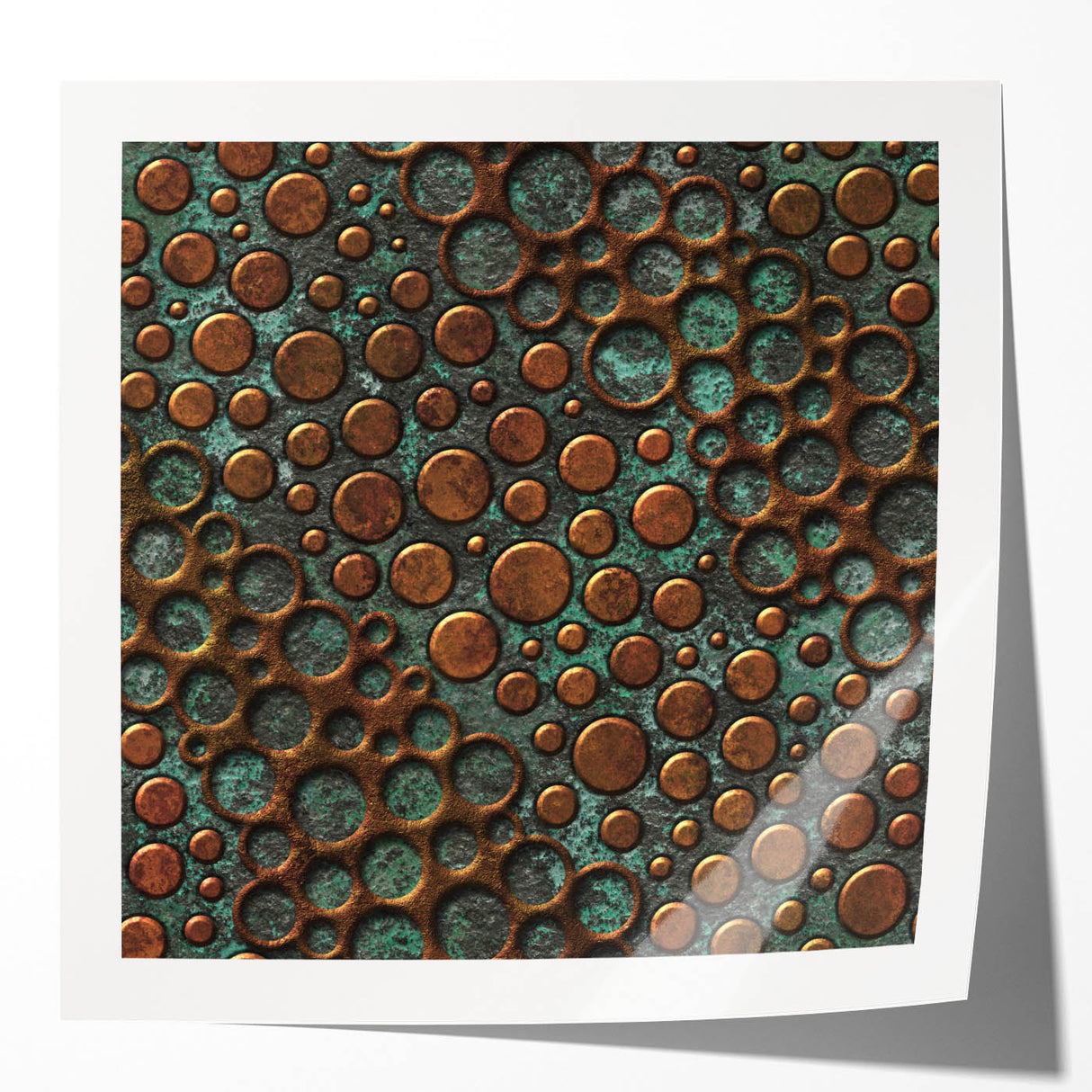 Textured Acrylic Wall Art – Industrial Circles in Bronze and Teal