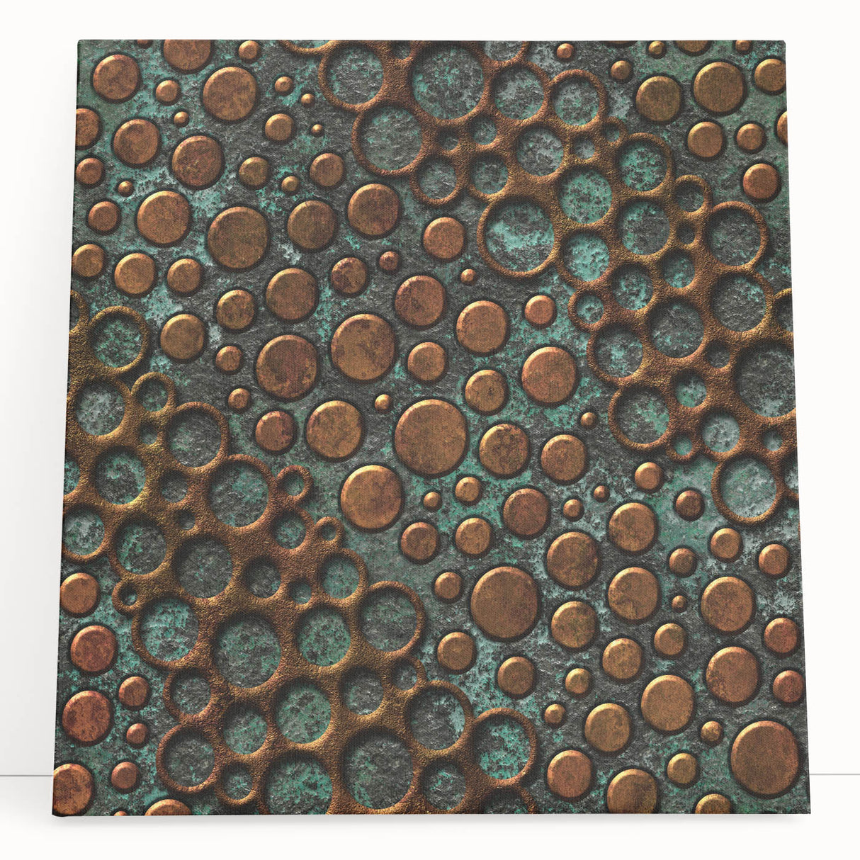 Textured Acrylic Wall Art – Industrial Circles in Bronze and Teal