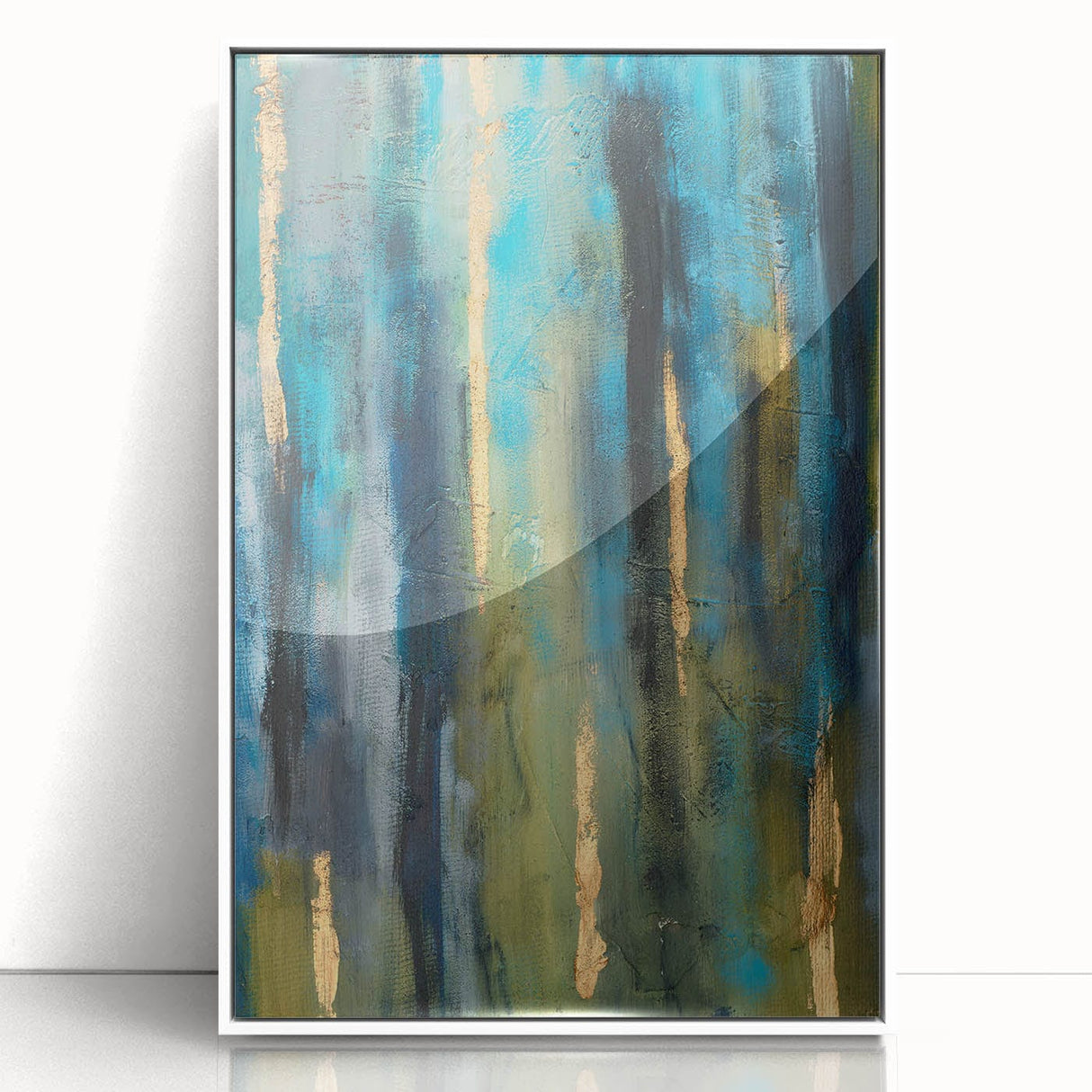 Abstract Moody Modern Wall Art - Blue, Green & Gold Vertical Print