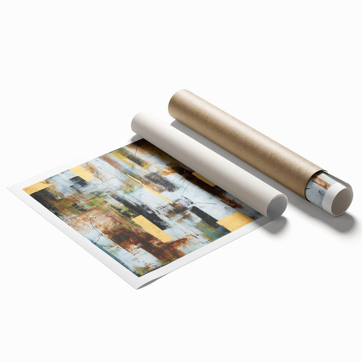 Rustic Moody Modern Wall Art - Abstract Brown, Gold & White Print