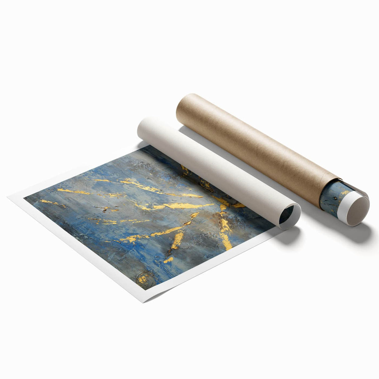 Luxury Moody Modern Wall Art - Abstract Blue, Gold & Gray Print