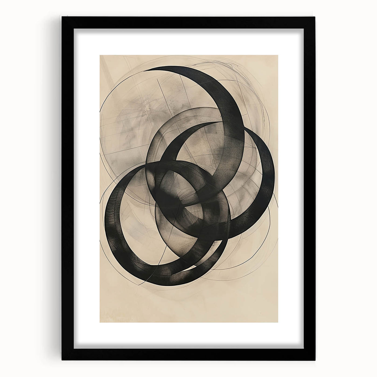 Abstract Geometric Framed Art – Minimalist Wall Art in Black & Gray