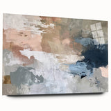 Abstract Earth Tone Art – Modern Oil Painting with Blue and Beige
