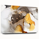 Fluid Acrylic Wall Decor in Gold and Gray - Abstract Fluid Canvas Art