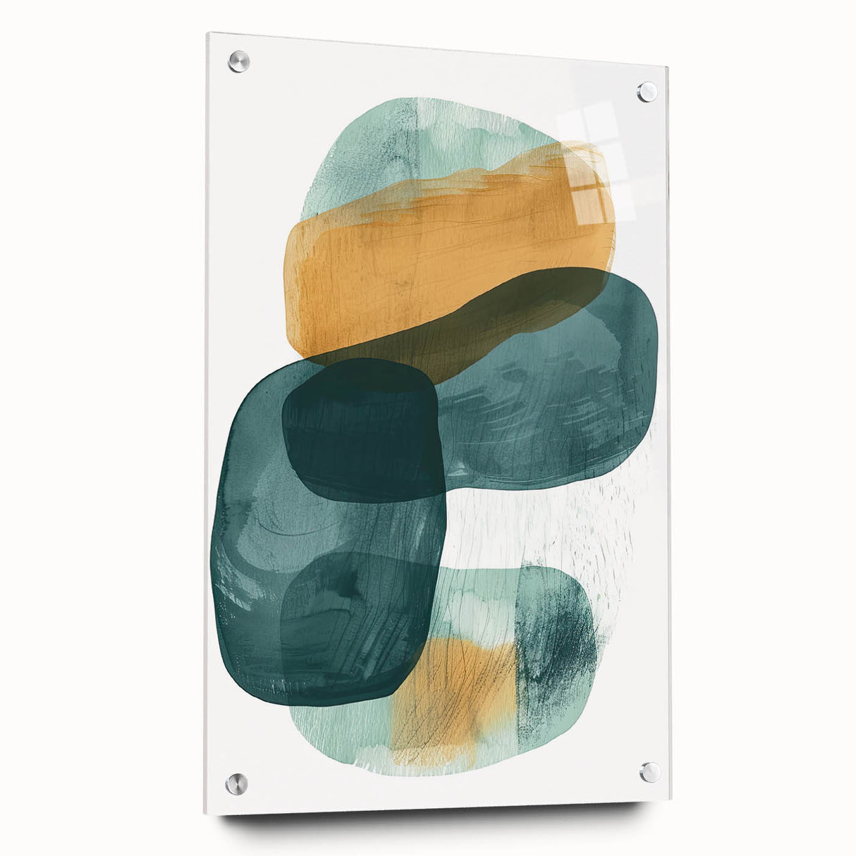 Contemporary Minimalist Wall Art – Teal & Mustard Abstract Print