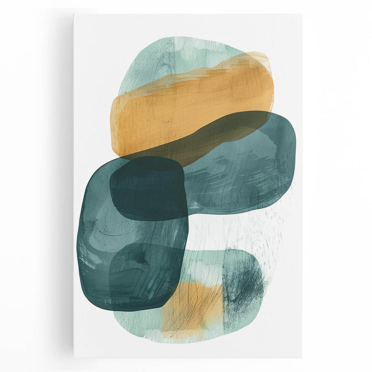 Contemporary Minimalist Wall Art – Teal & Mustard Abstract Print