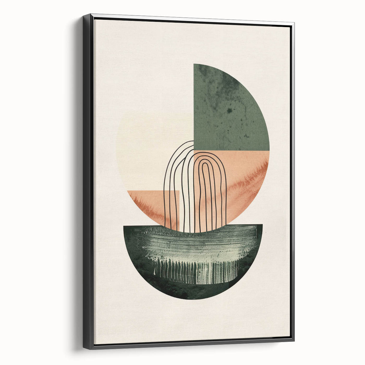 Geometric Art Prints for Home Decor – Forest Green & Peach Abstract