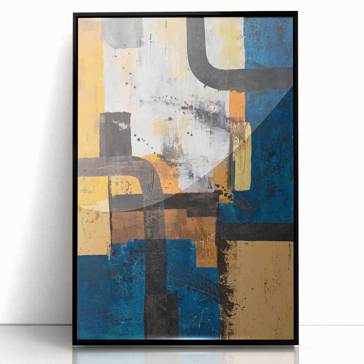 Moody Modern Wall Art – Abstract Canvas with Bold Blue & Gold