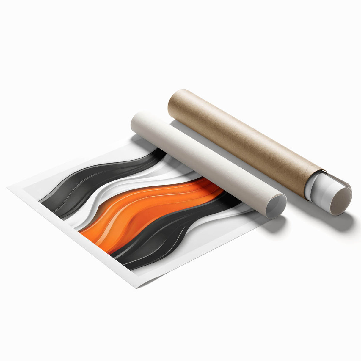 Contemporary Abstract Art Pieces – Orange, Black & White Waves