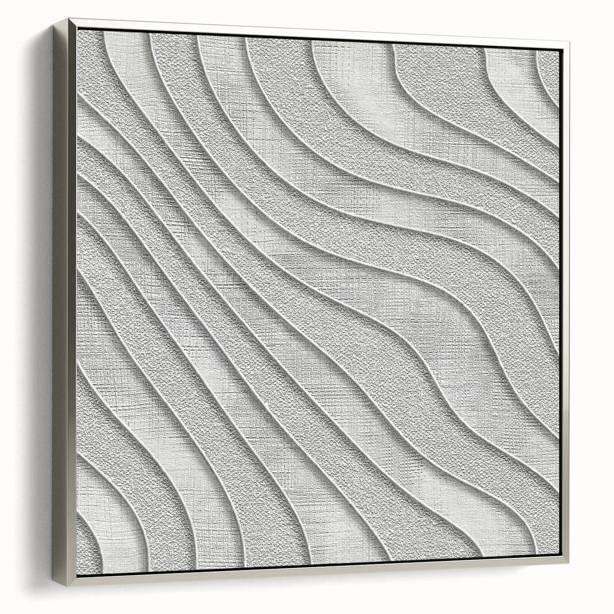 Contemporary Framed Abstract Art – Textured Wave Pattern in Silver