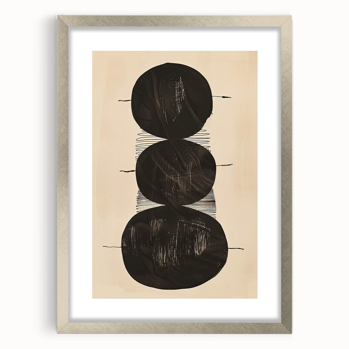 Abstract Geometric Framed Art – Minimalist Black Circles on Beige