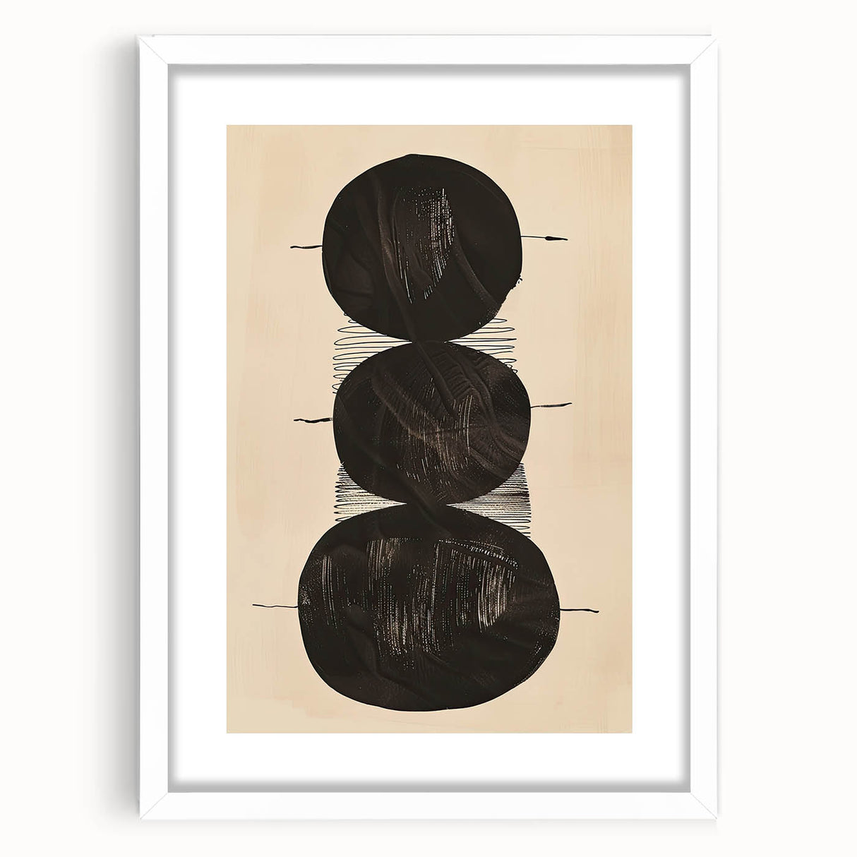 Abstract Geometric Framed Art – Minimalist Black Circles on Beige