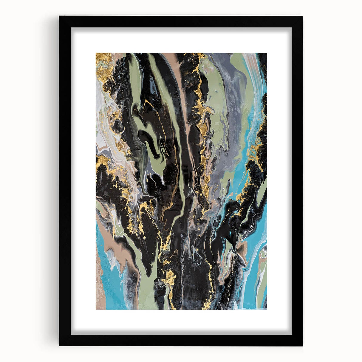 Large Abstract Wall Art – Moody Fluid Painting with Gold Accents