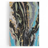 Large Abstract Wall Art – Moody Fluid Painting with Gold Accents