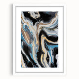 Modern Abstract Paintings – Fluid Gold and Blue Swirl Wall Art