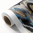 Modern Abstract Paintings – Fluid Gold and Blue Swirl Wall Art