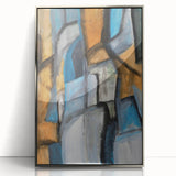Abstract Wall Art – Moody Geometric Painting in Blue and Earthy Tones