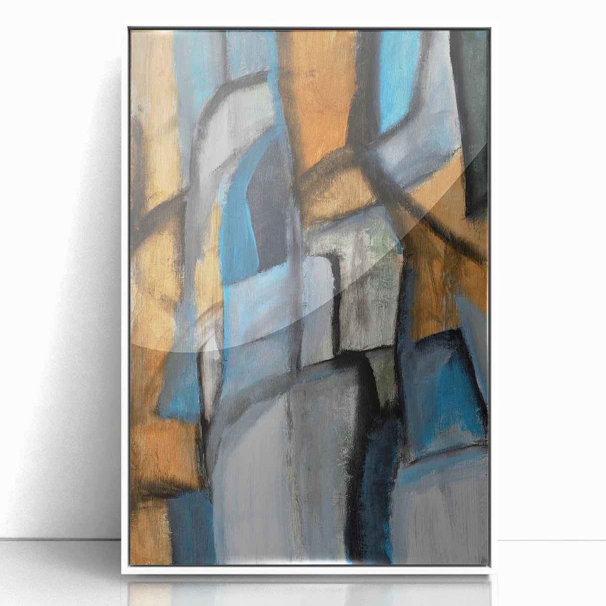 Abstract Wall Art – Moody Geometric Painting in Blue and Earthy Tones