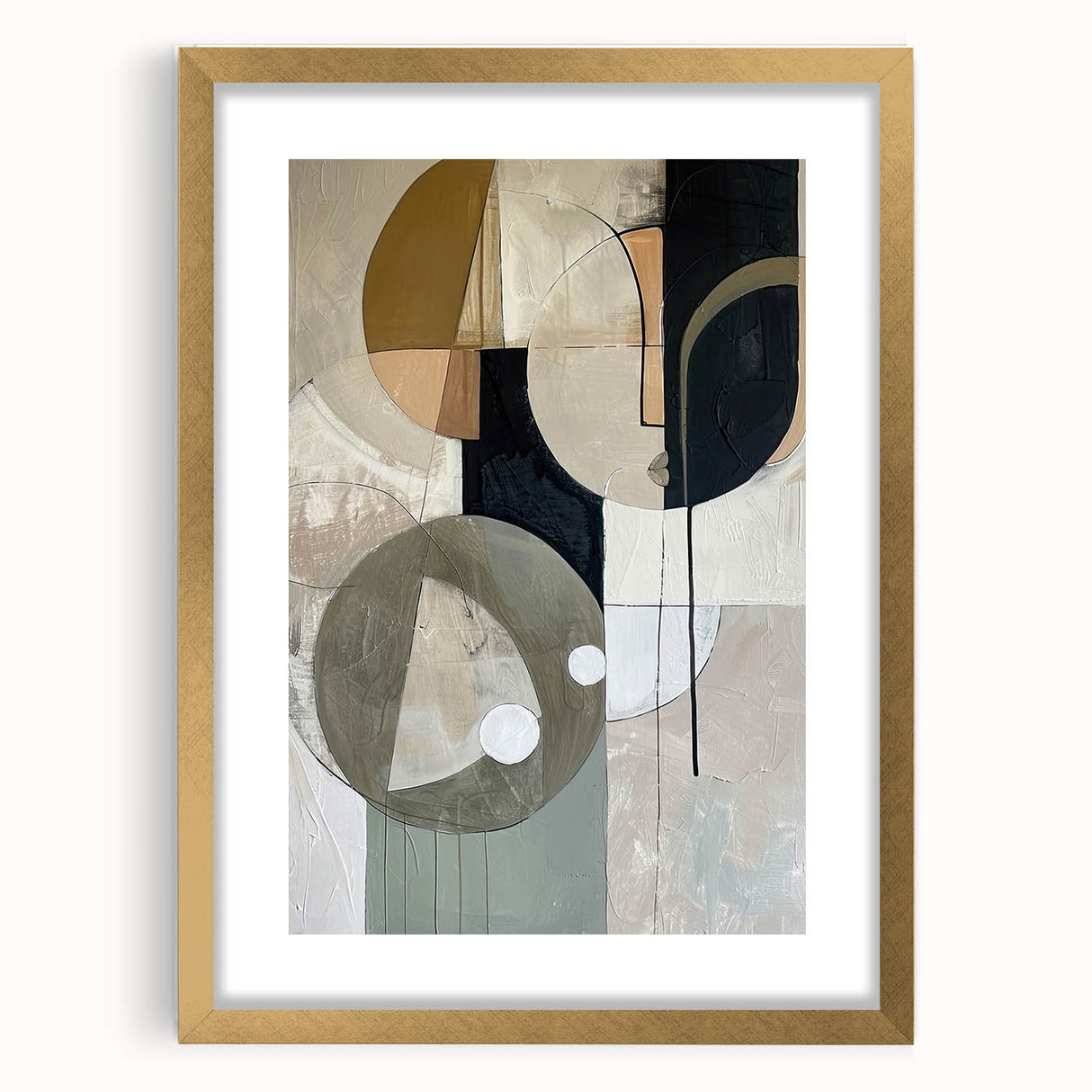 Abstract Geometric Framed Art – Modern Minimalist Black & Beige Print