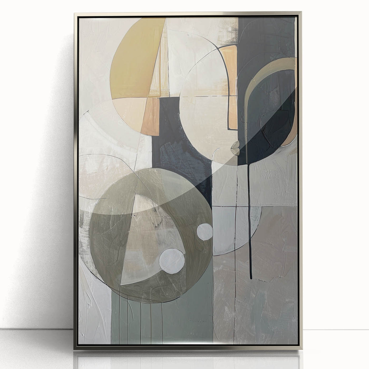 Abstract Geometric Framed Art – Modern Minimalist Black & Beige Print